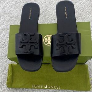 Tory Burch Women's Ines Leather Flat Slide, Perfect Black, Size: 7 - NWT